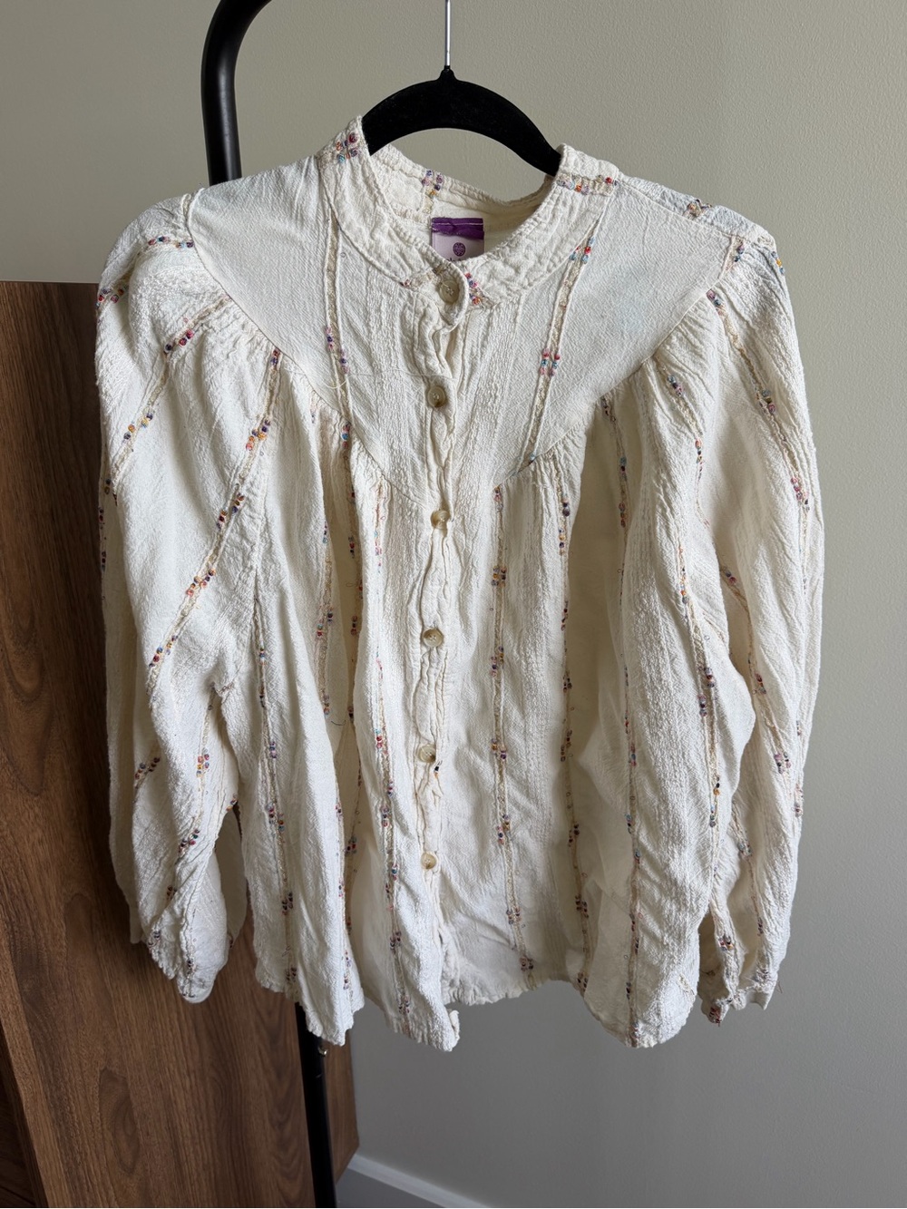 Ivory Button-Down Peasant Blouse - Picture 3 of 15